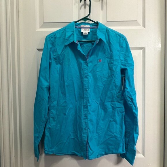 ARIAT Kirby Turquoise/Blue & Pink Fitted Shirt LG - Picture 1 of 8